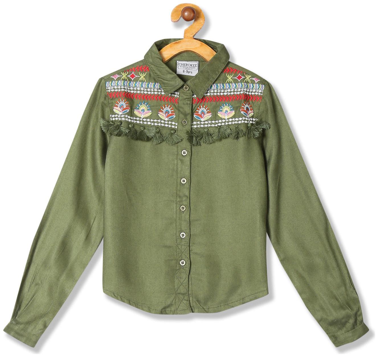 

CHEROKEE Girl Rayon Self design Shirt - Green
