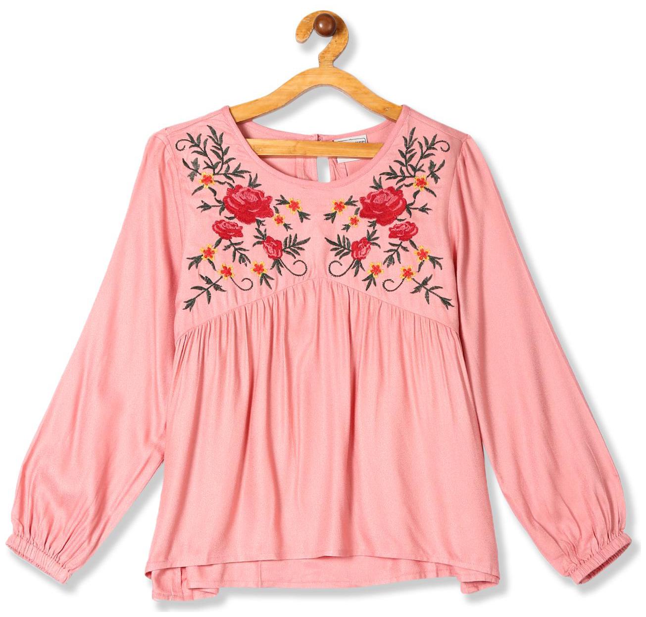 

CHEROKEE Girl Rayon Self design Top - Pink