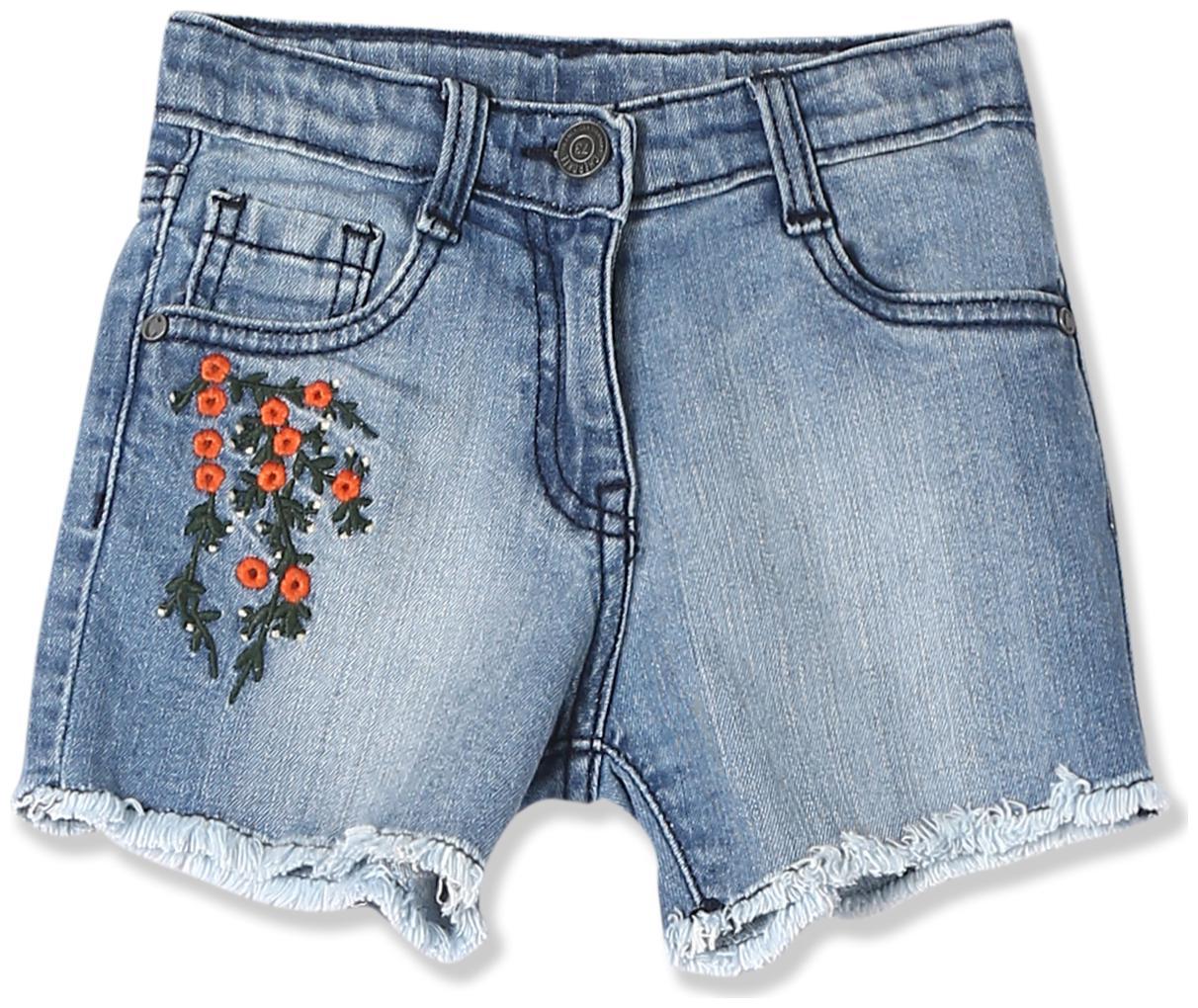 

CHEROKEE Girl Cotton Embroidered Denim shorts - Blue