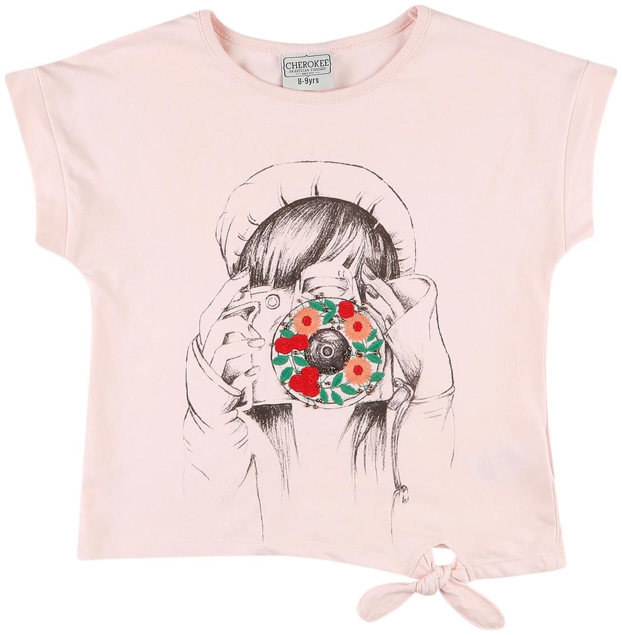 

CHEROKEE Girl Cotton Embellished Top - Pink