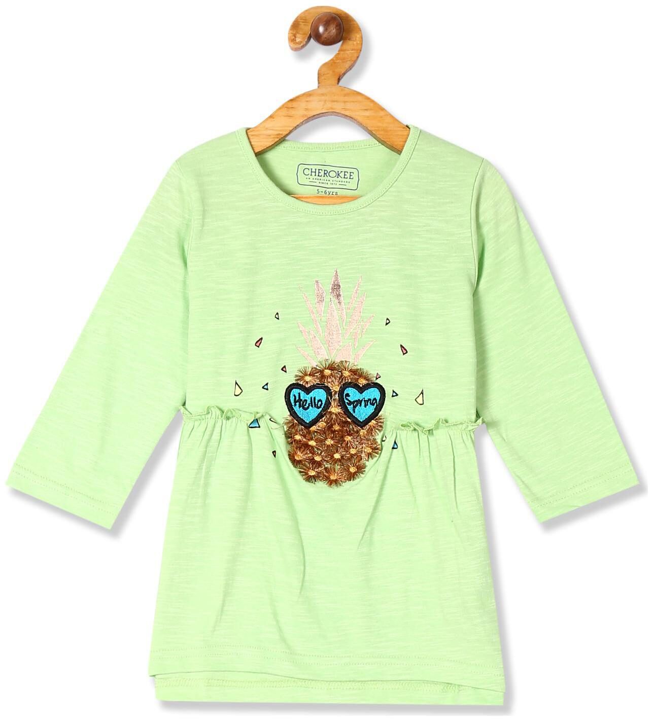 

CHEROKEE Girl Cotton Self design Top - Green