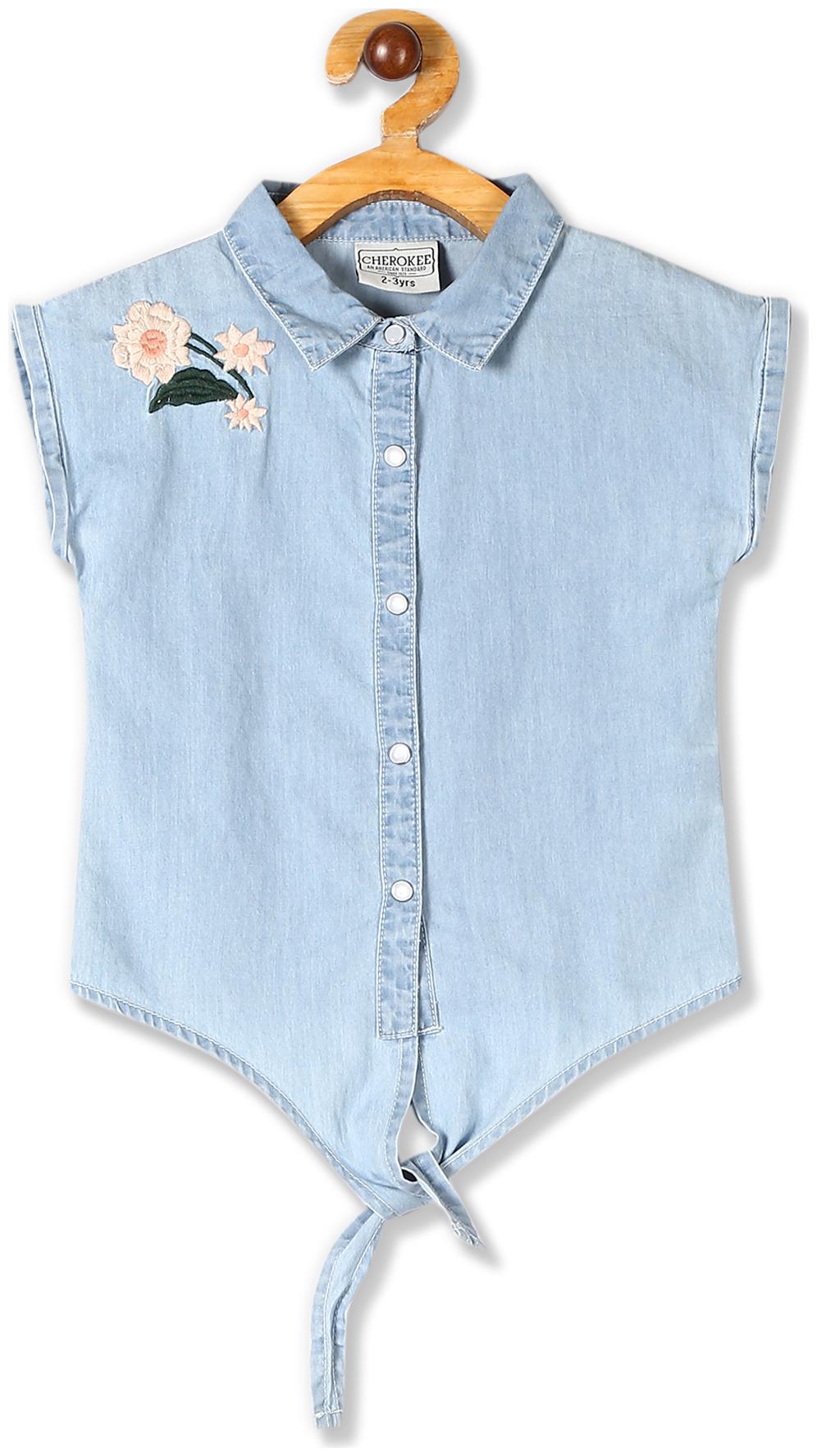 

CHEROKEE Girl Cotton Self design Shirt - Blue