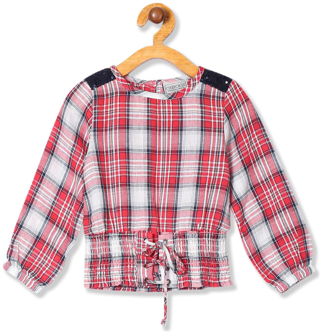 

CHEROKEE Girl Viscose Checked Top - Red