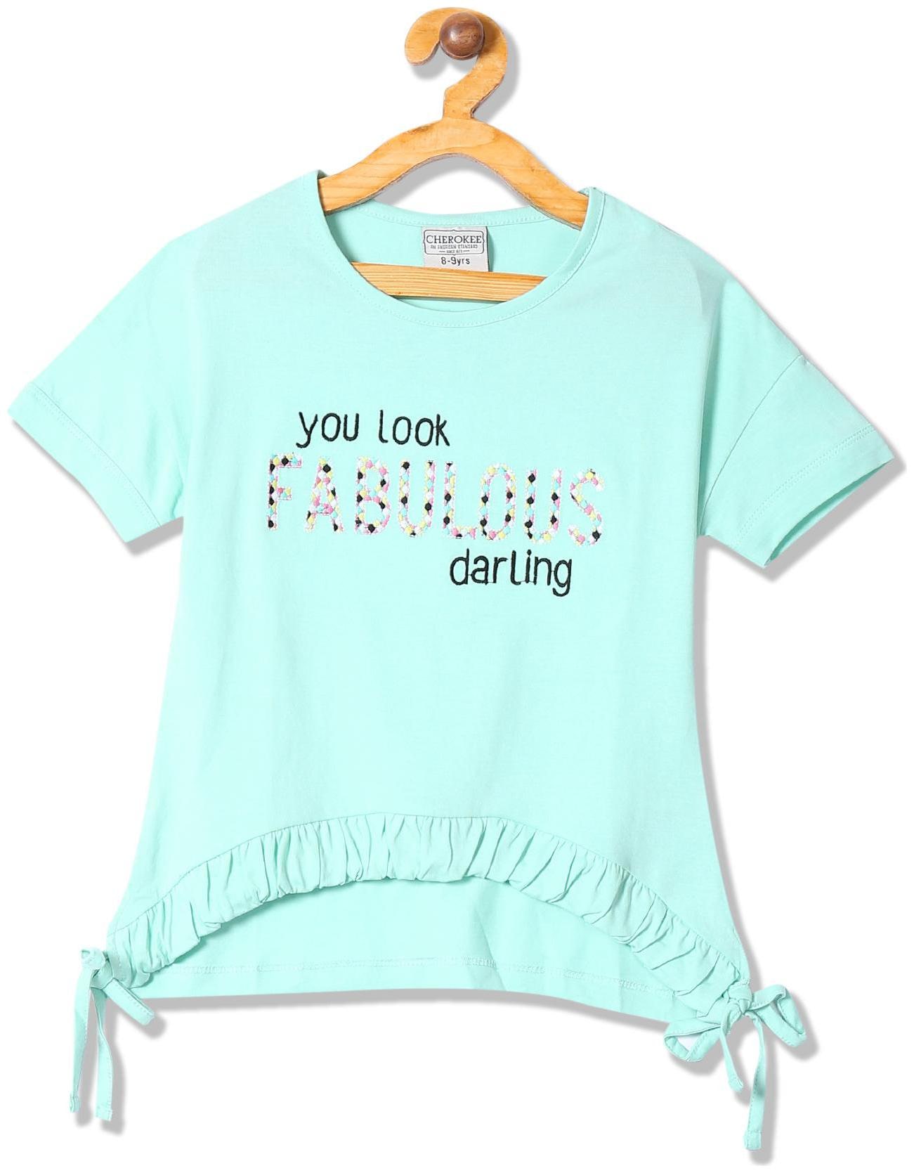 

CHEROKEE Girl Cotton Self design Top - Green