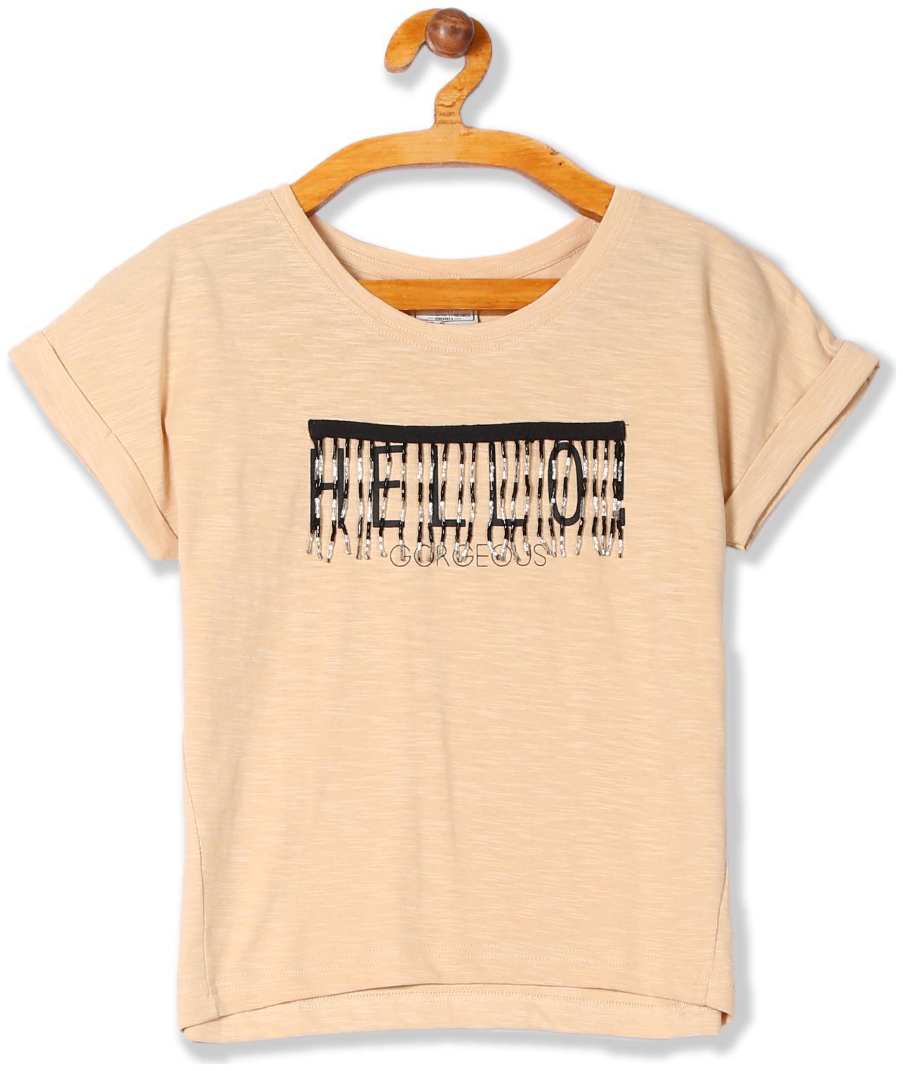 

CHEROKEE Girl Cotton Embellished T shirt - Beige