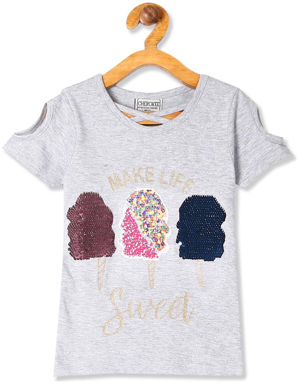 

CHEROKEE Girl Cotton Embellished Top - Grey
