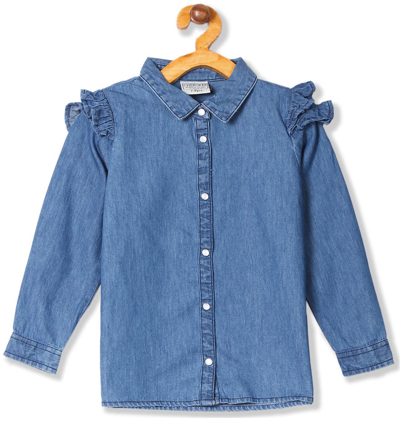 

CHEROKEE Girl Cotton Solid Shirt - Blue