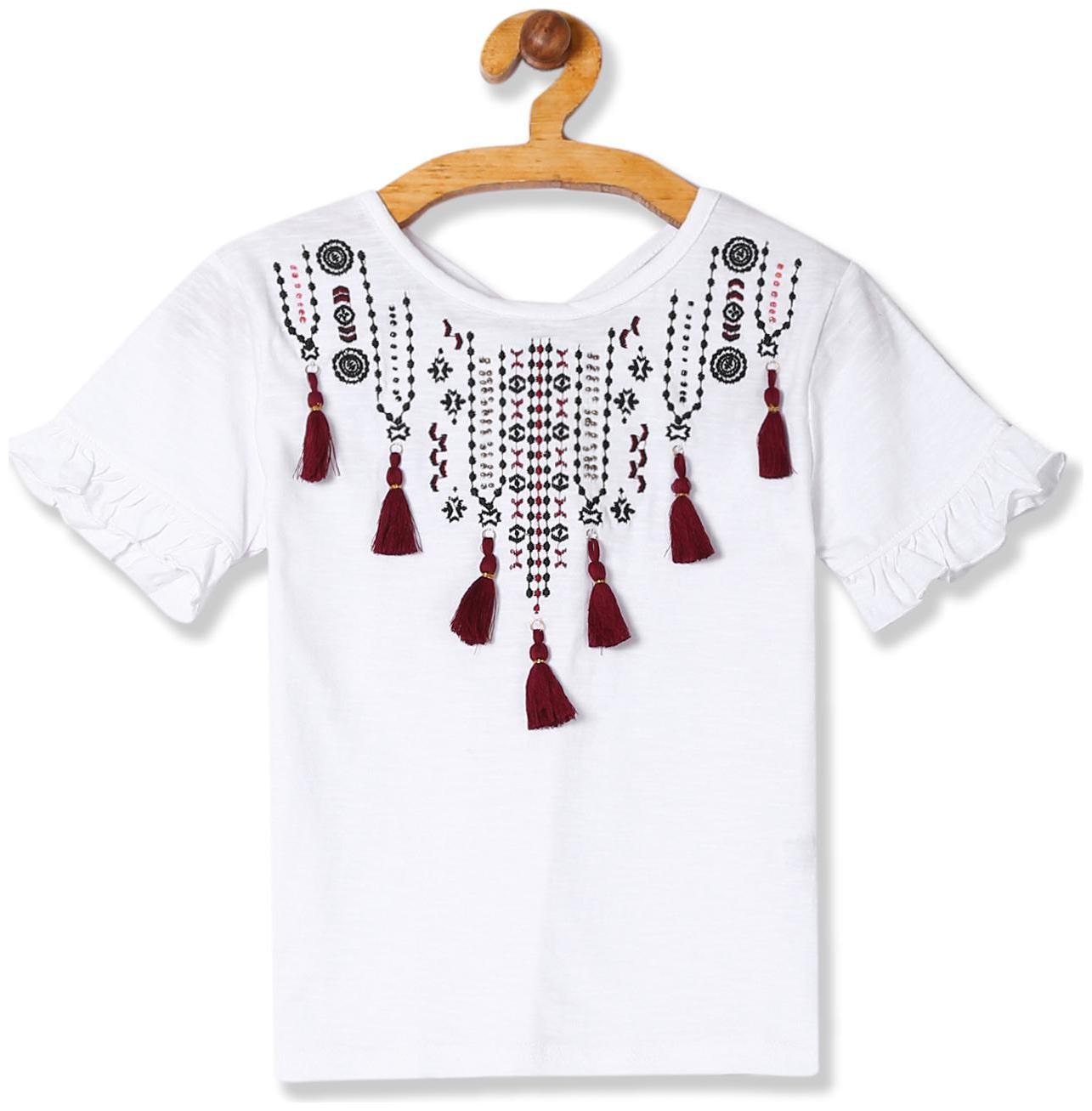 

CHEROKEE Girl Cotton Self design Top - White