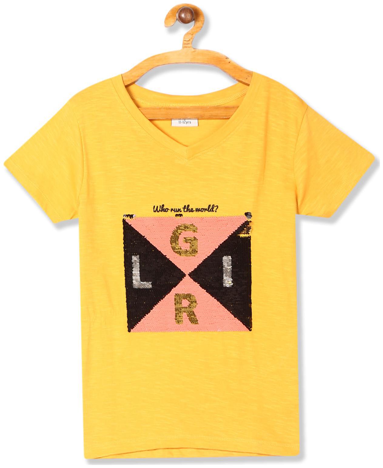 

CHEROKEE Girl Cotton Embellished T shirt - Yellow