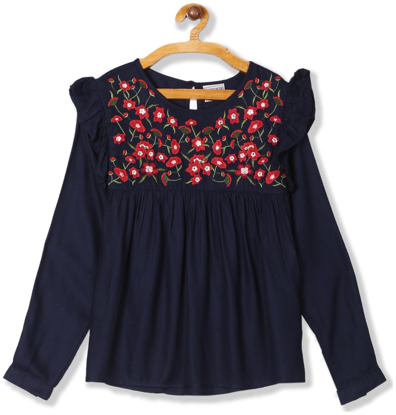 

CHEROKEE Girl Rayon Self design Top - Blue