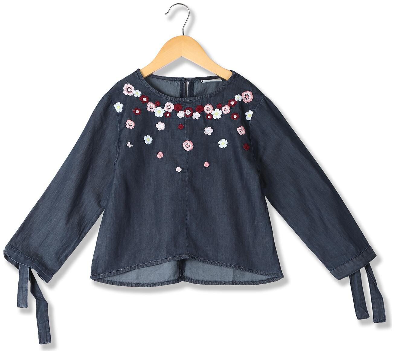 

CHEROKEE Girl Cotton Self design Top - Blue
