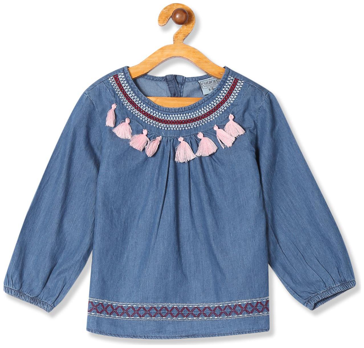 

CHEROKEE Girl Cotton Self design Top - Blue