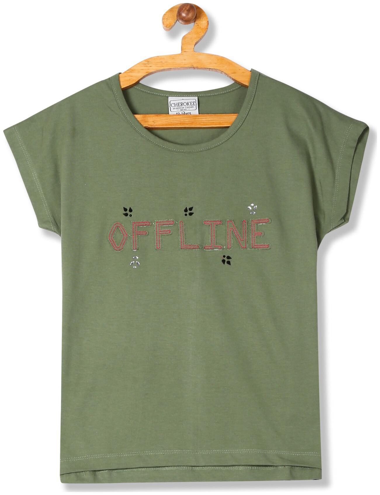 

CHEROKEE Girl Cotton Embellished T shirt - Green