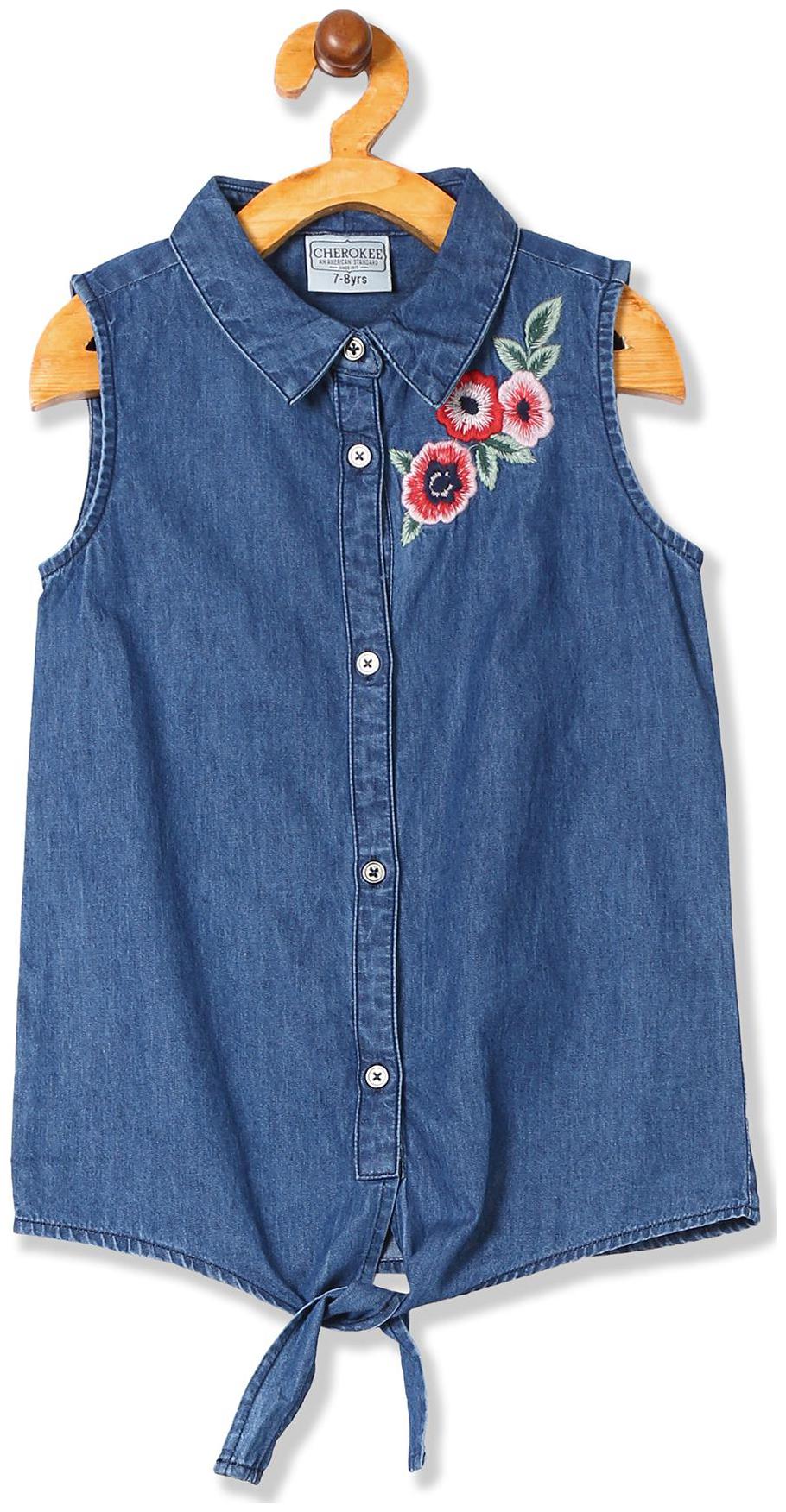

CHEROKEE Girl Cotton Embellished Top - Blue