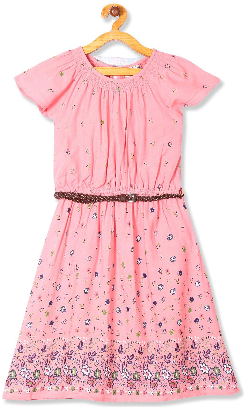 

CHEROKEE Pink Rayon Short Sleeves Knee Length Princess Frock ( Pack of 1 )