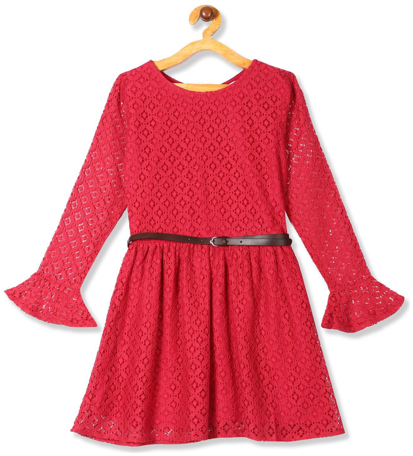 

CHEROKEE Red Cotton Short Sleeves Knee Length Princess Frock ( Pack of 1 )