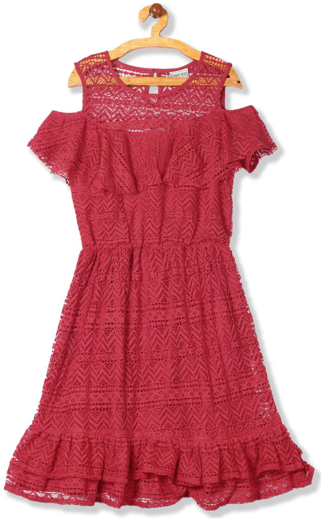 

CHEROKEE Red Polyester Short Sleeves Knee Length Princess Frock ( Pack of 1 )