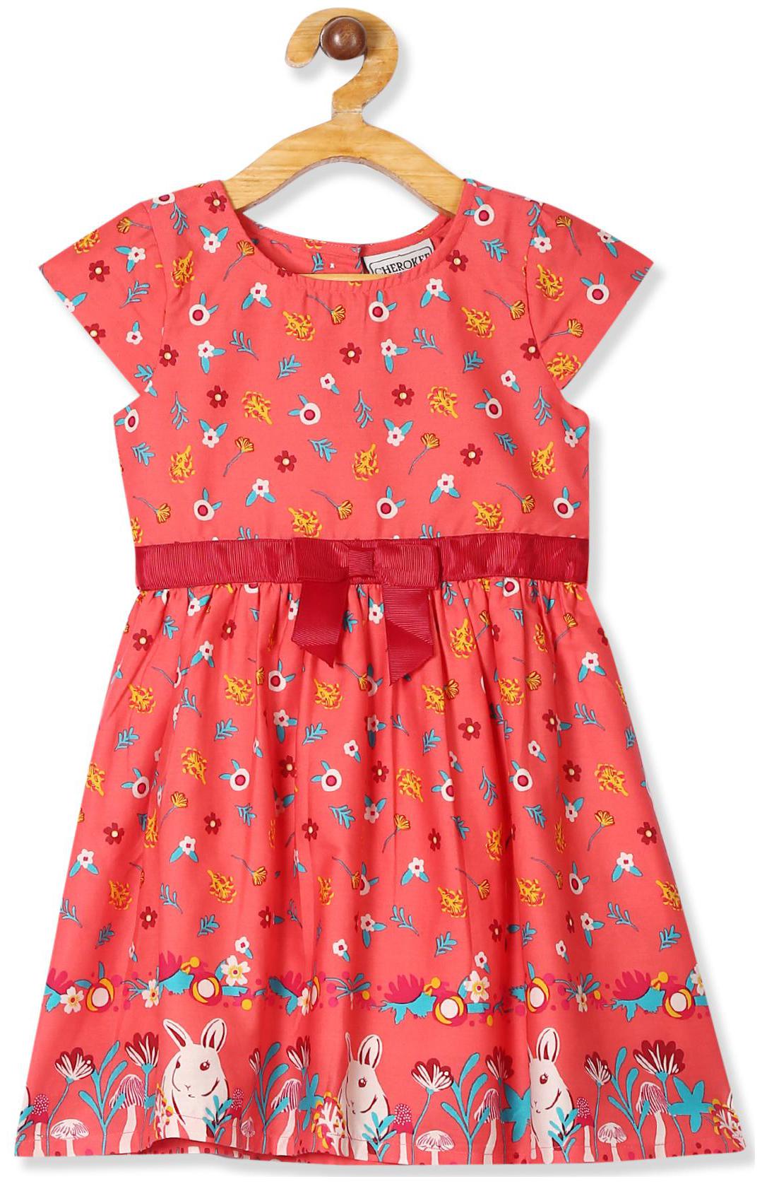 

CHEROKEE Red Cotton Short Sleeves Knee Length Princess Frock ( Pack of 1 )