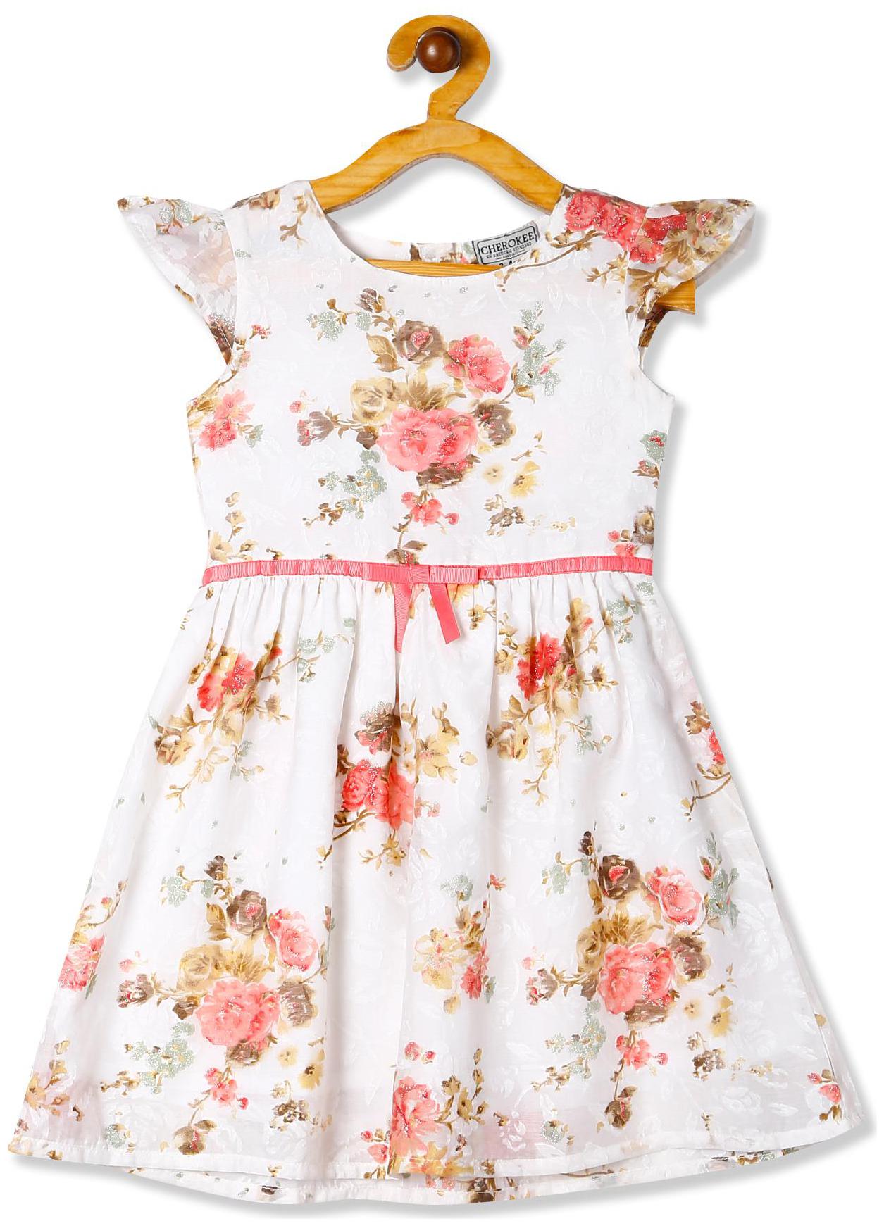 

CHEROKEE White Polyester Short Sleeves Knee Length Princess Frock ( Pack of 1 )