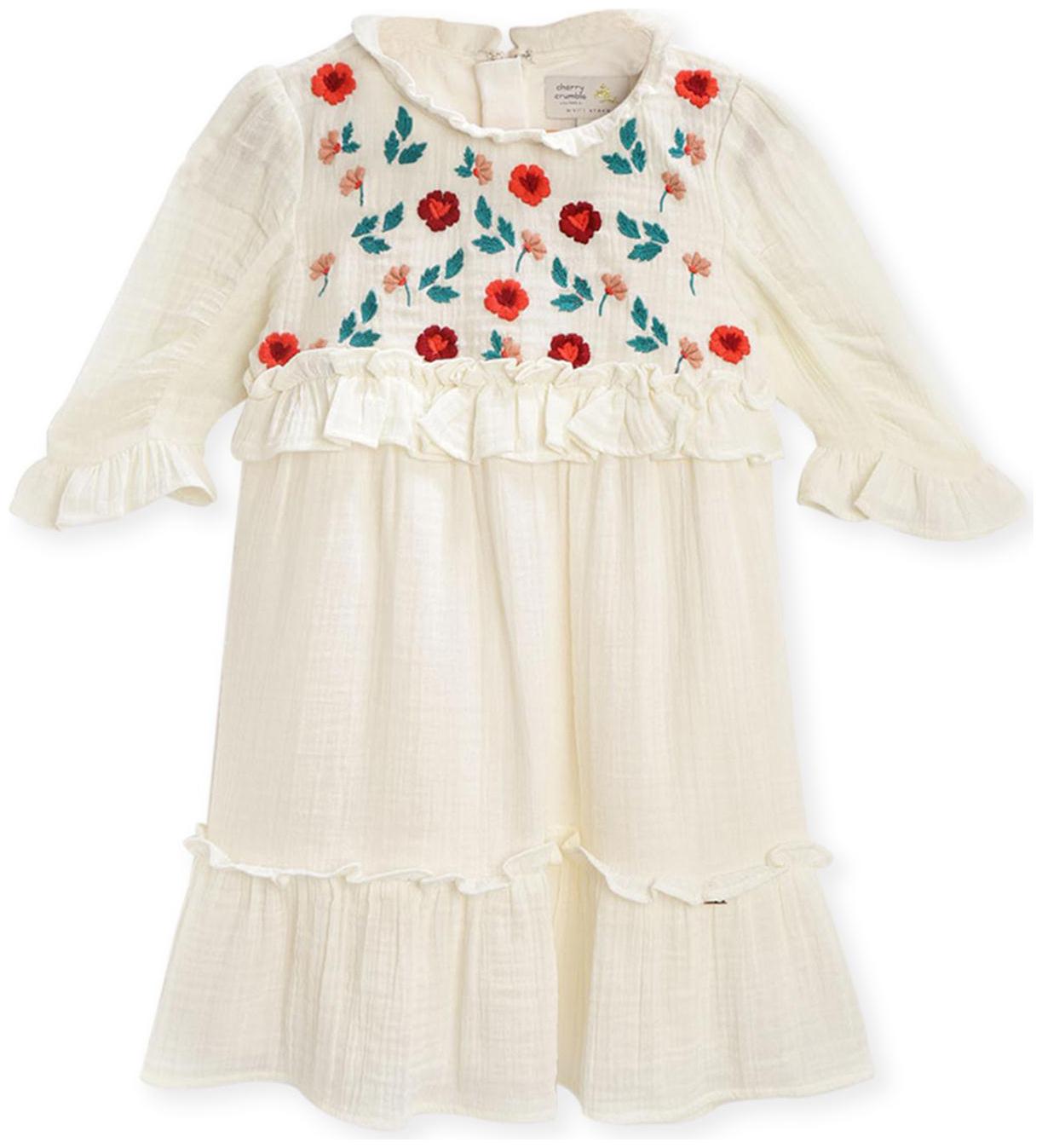 

Cherry Crumble By Nitt Hyman Cotton Embroidered Beige Color Princess Frock For Baby Girl