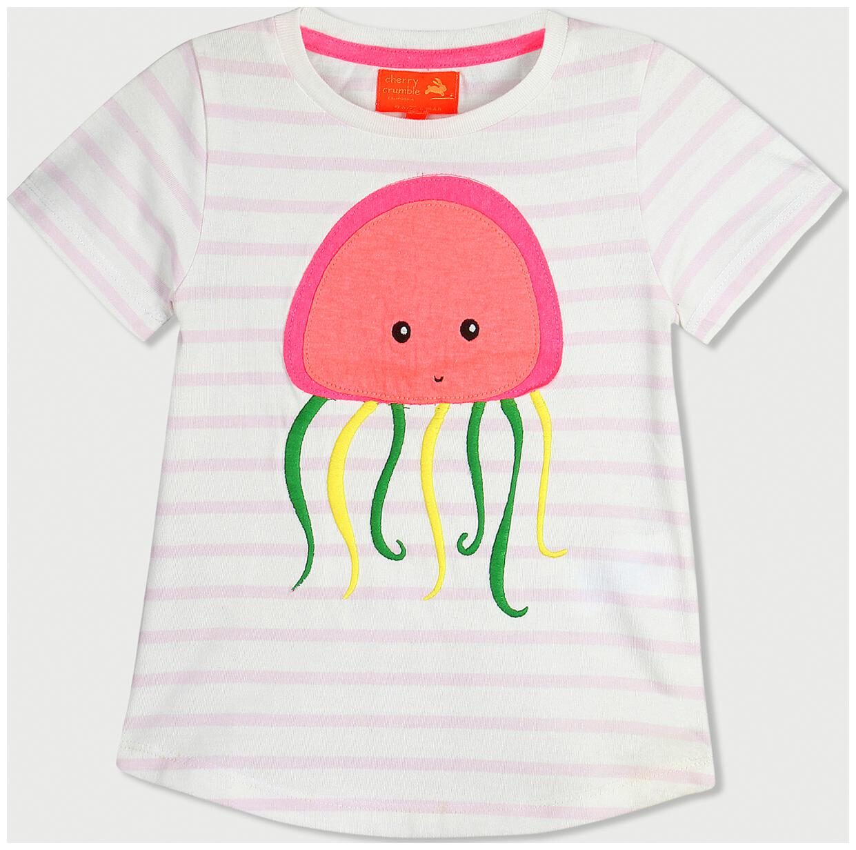 

Cherry Crumble By Nitt Hyman Girl Cotton Striped T shirt - White