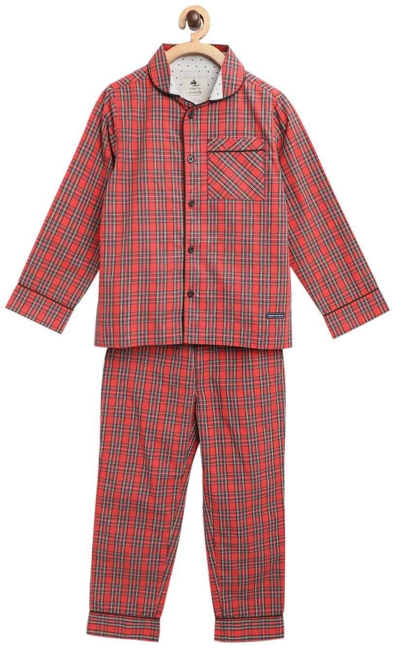 

Cherry Crumble Iconic Check Nighsuit With Sleeping Mask Red
