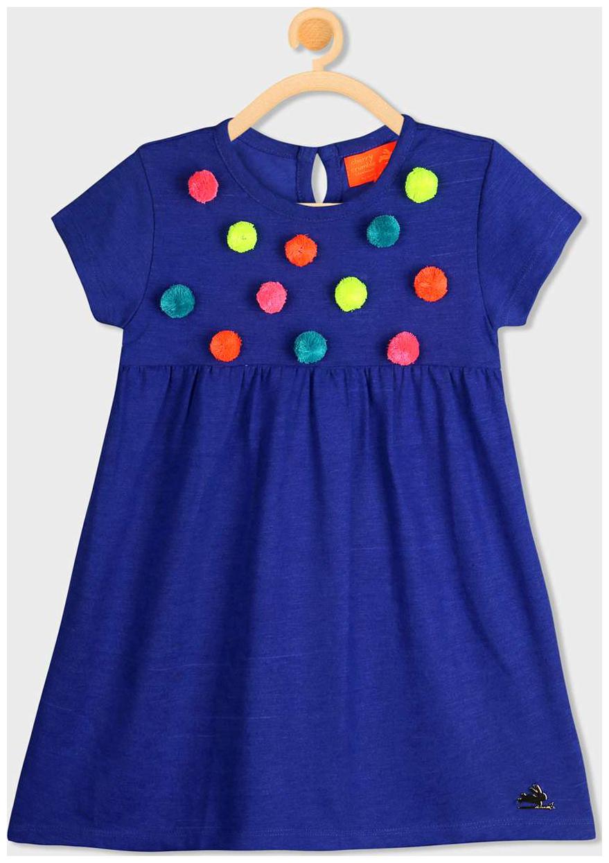 

Cherry Crumble By Nitt Hyman Blue Cotton Short Sleeves Knee Length Collar Frock ( Pack of 1 )