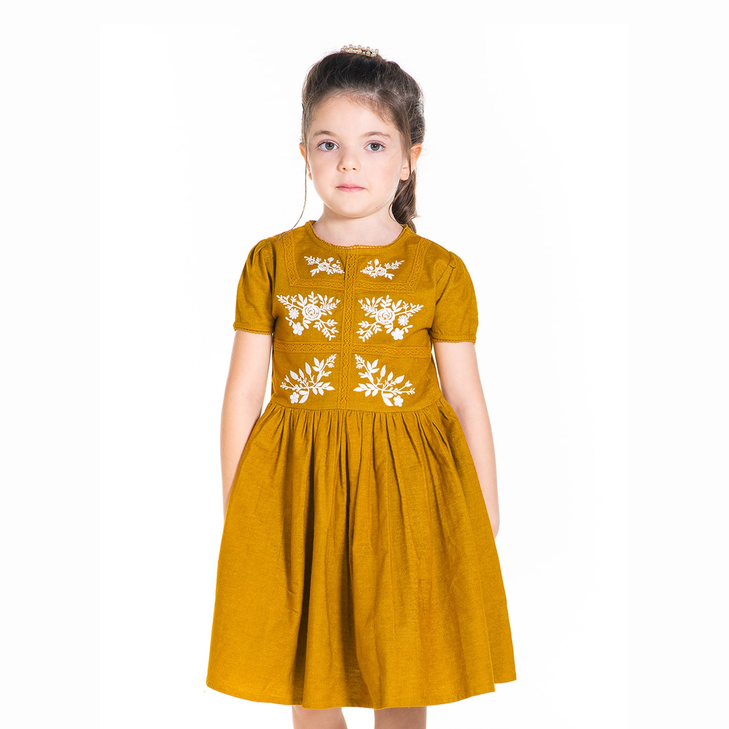 

Cherry Crumble By Nitt Hyman Yellow Cotton Short Sleeves Above Knee Princess Frock ( Pack of 1 )