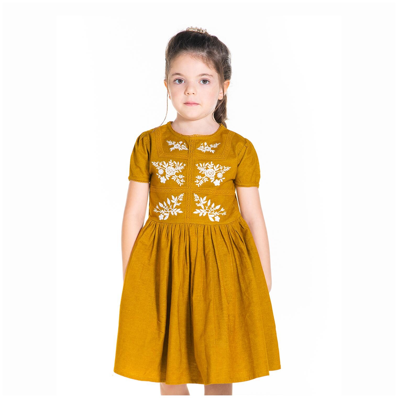 

Cherry Crumble By Nitt Hyman Yellow Cotton Short Sleeves Above Knee Princess Frock ( Pack of 1 )