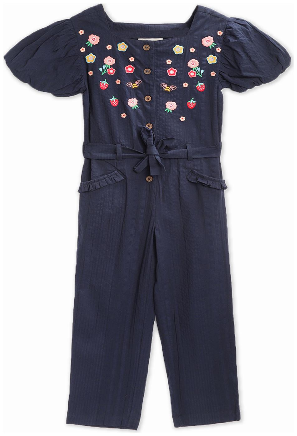 

Cherry Crumble By Nitt Hyman Baby girl Cotton Floral Jumpsuit - Blue