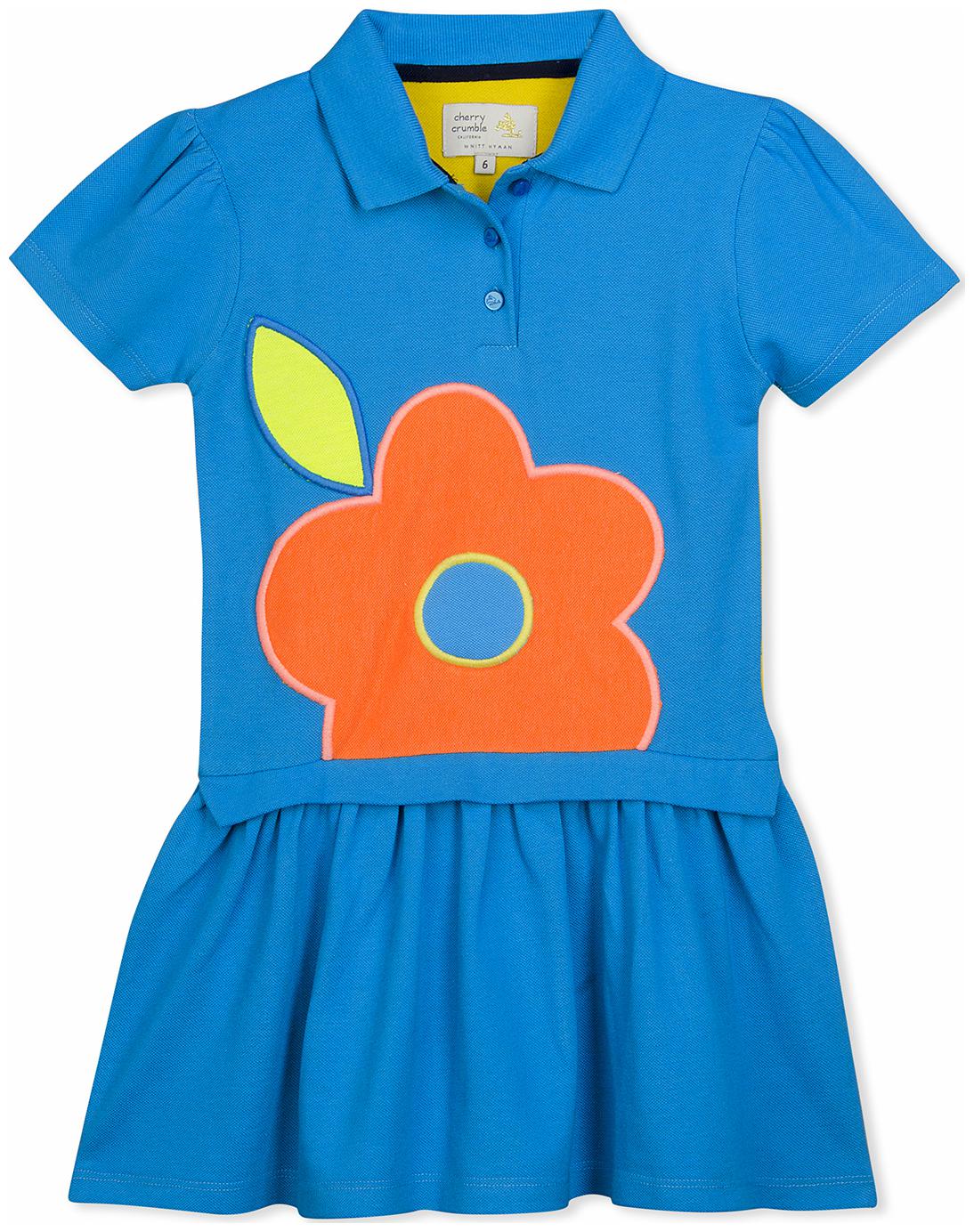 

Cherry Crumble By Nitt Hyman Blue Blended Short Sleeves Knee Length Collar Frock ( Pack of 1 )