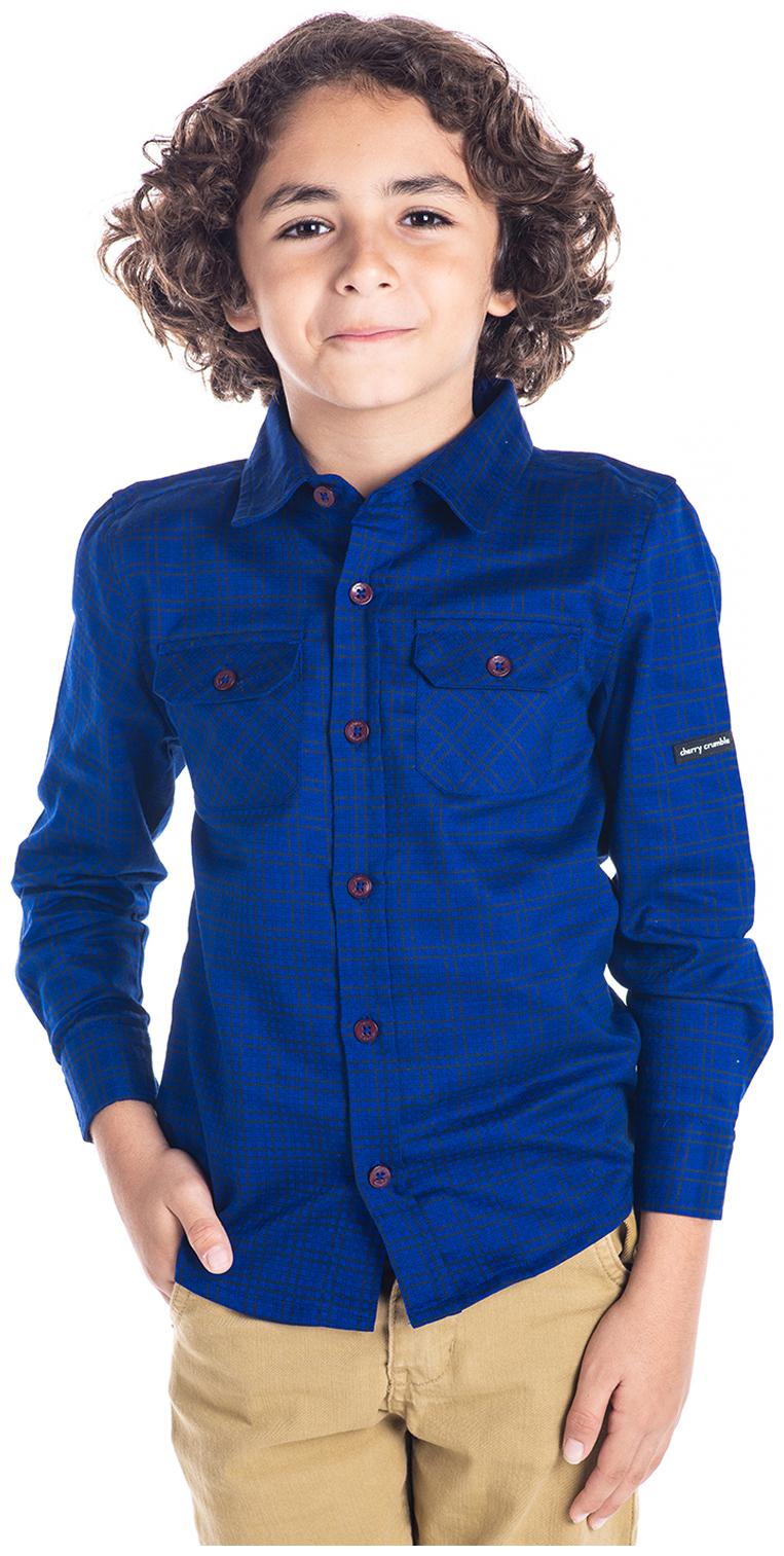 

Cherry Crumble By Nitt Hyman Boy Cotton Checked Shirt Blue