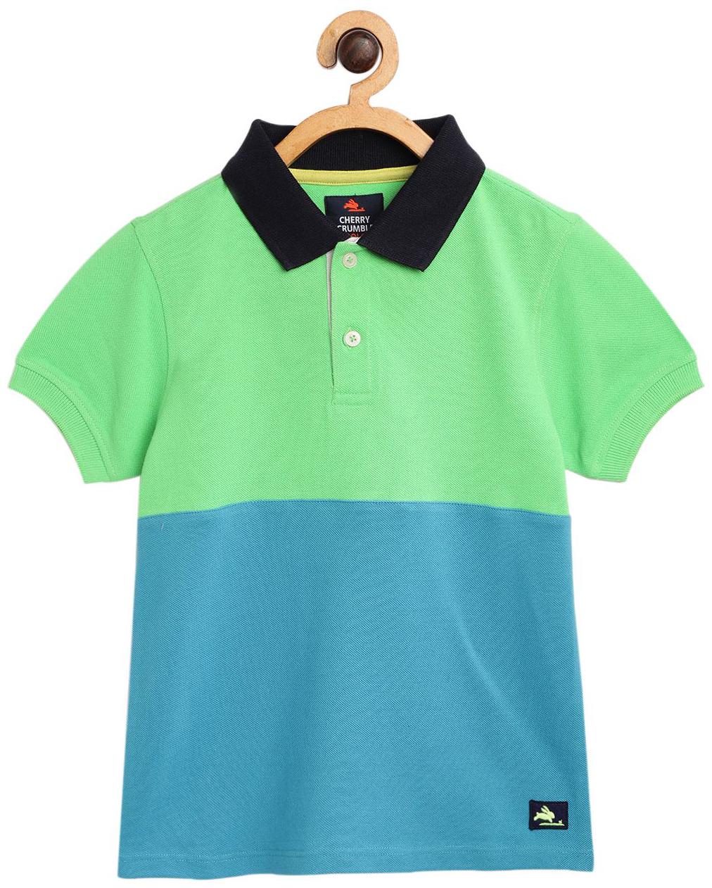 

Cherry Crumble By Nitt Hyman Boy Poly cotton Colorblocked T-shirt - Green Blue