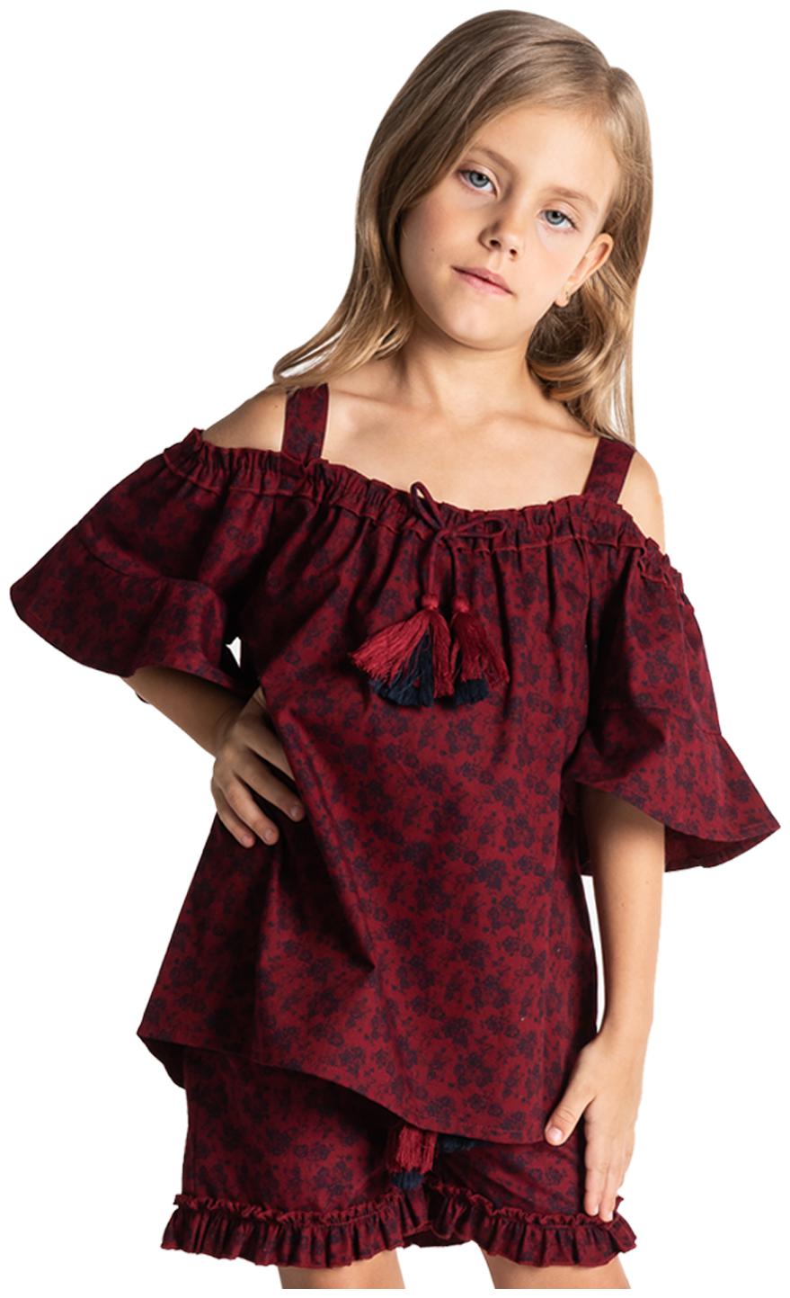 

Cherry Crumble By Nitt Hyman Girl Cotton blend Top Bottom Set - Maroon