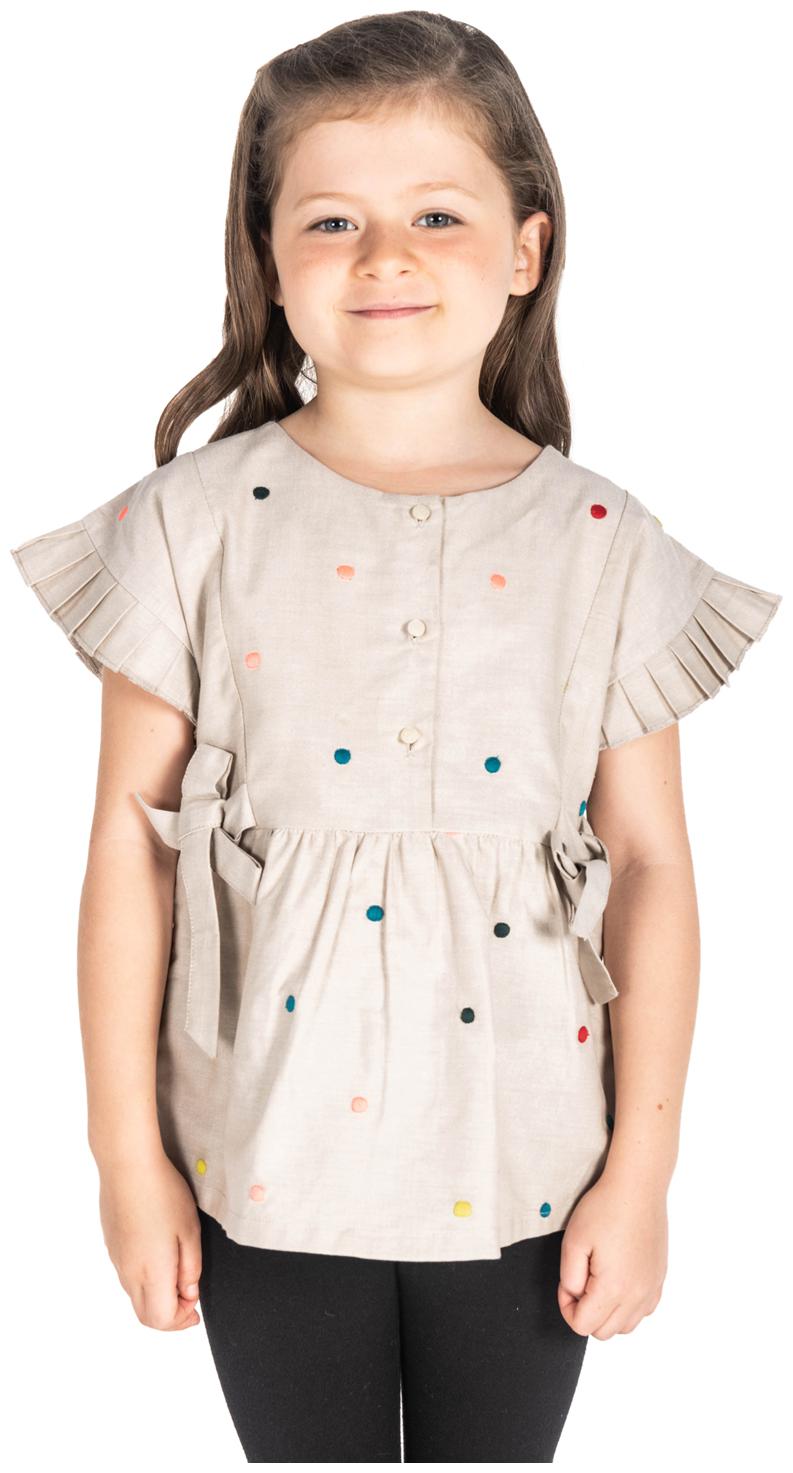 

Cherry Crumble By Nitt Hyman Cotton Printed Top for Baby Girl - Beige