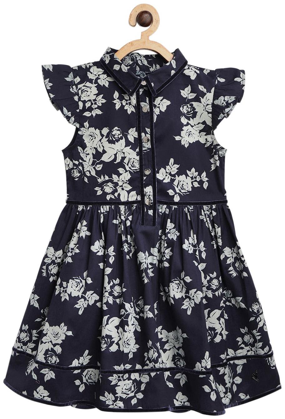 

Cherry Crumble By Nitt Hyman Blue Cotton Short Sleeves Above Knee Princess Frock ( Pack of 1 )