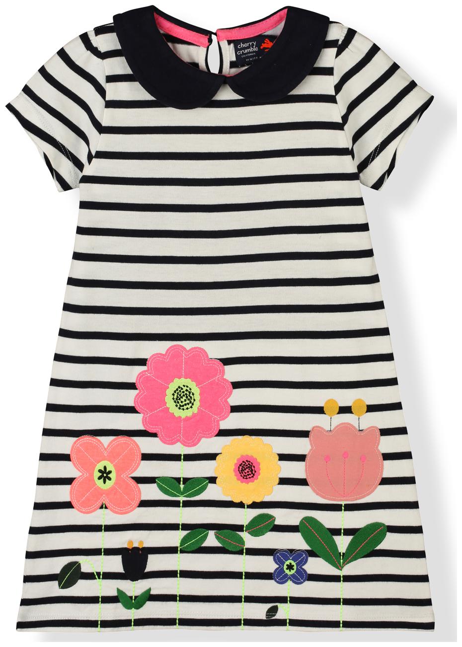 

Cherry Crumble By Nitt Hyman Baby girl Cotton Striped Collar frock - White