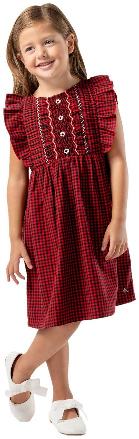 Cherry Crumble By Nitt Hyman Baby girl Cotton blend Checked Princess frock - Red