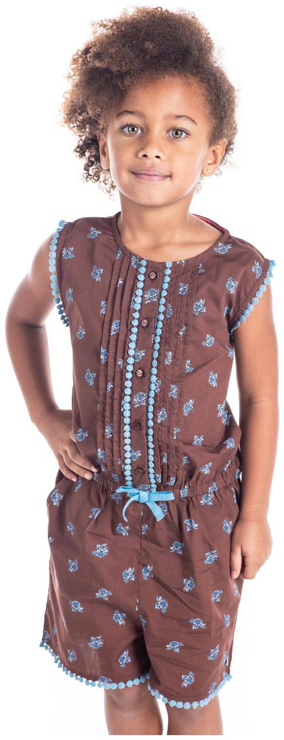 Cherry Crumble By Nitt Hyman Cotton blend Printed Romper For Girl - Brown