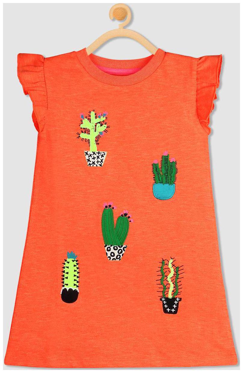 

Cherry Crumble By Nitt Hyman Orange Cotton Short Sleeves Knee Length Collar Frock ( Pack of 1 )