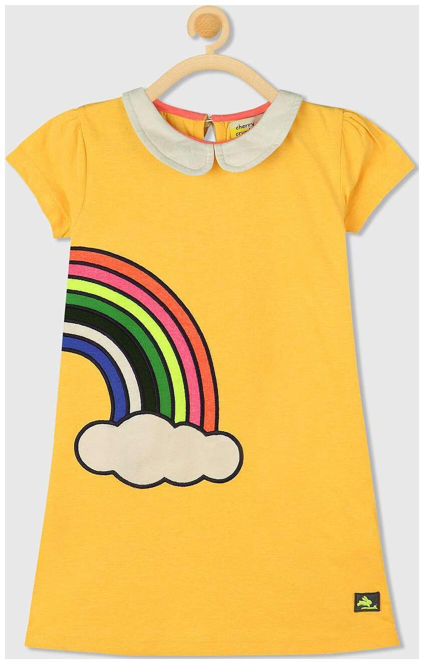 

Cherry Crumble By Nitt Hyman Yellow Cotton Short Sleeves Knee Length Collar Frock ( Pack of 1 )