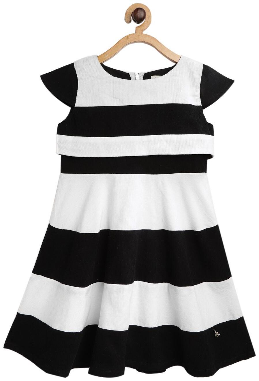 

Cherry Crumble By Nitt Hyman Baby girl Poly cotton Striped Princess frock - Black White
