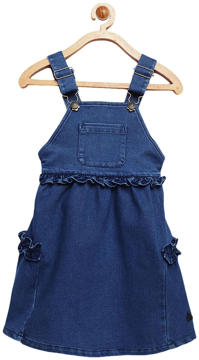 

Cherry Crumble By Nitt Hyman Baby girl Denim Solid Princess frock - Blue