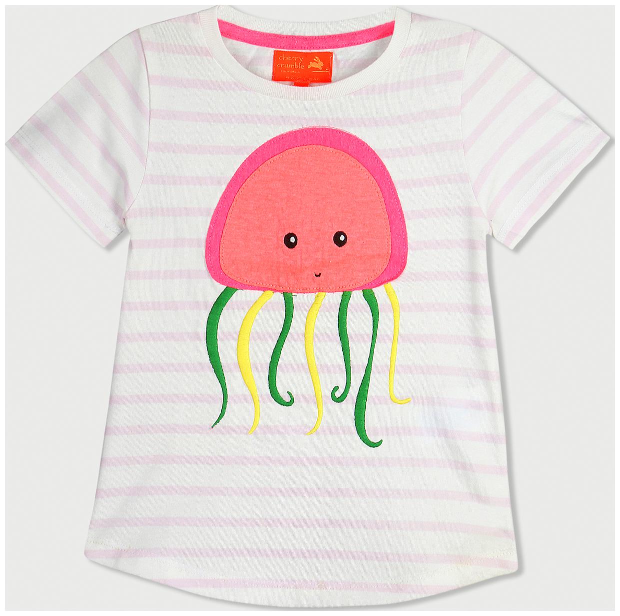 

Cherry Crumble By Nitt Hyman Girl Cotton Striped T shirt - White