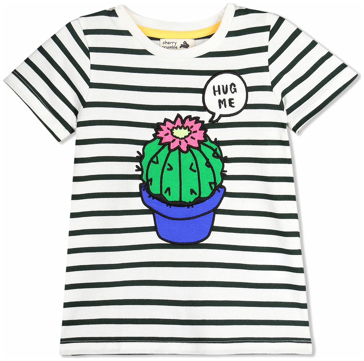 

Cherry Crumble By Nitt Hyman Girl Cotton Striped T shirt - White