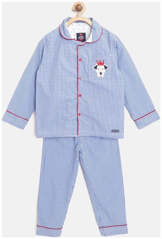 Cherry Crumble Top & Pyjama Set Nightwear For Boys (Blue)