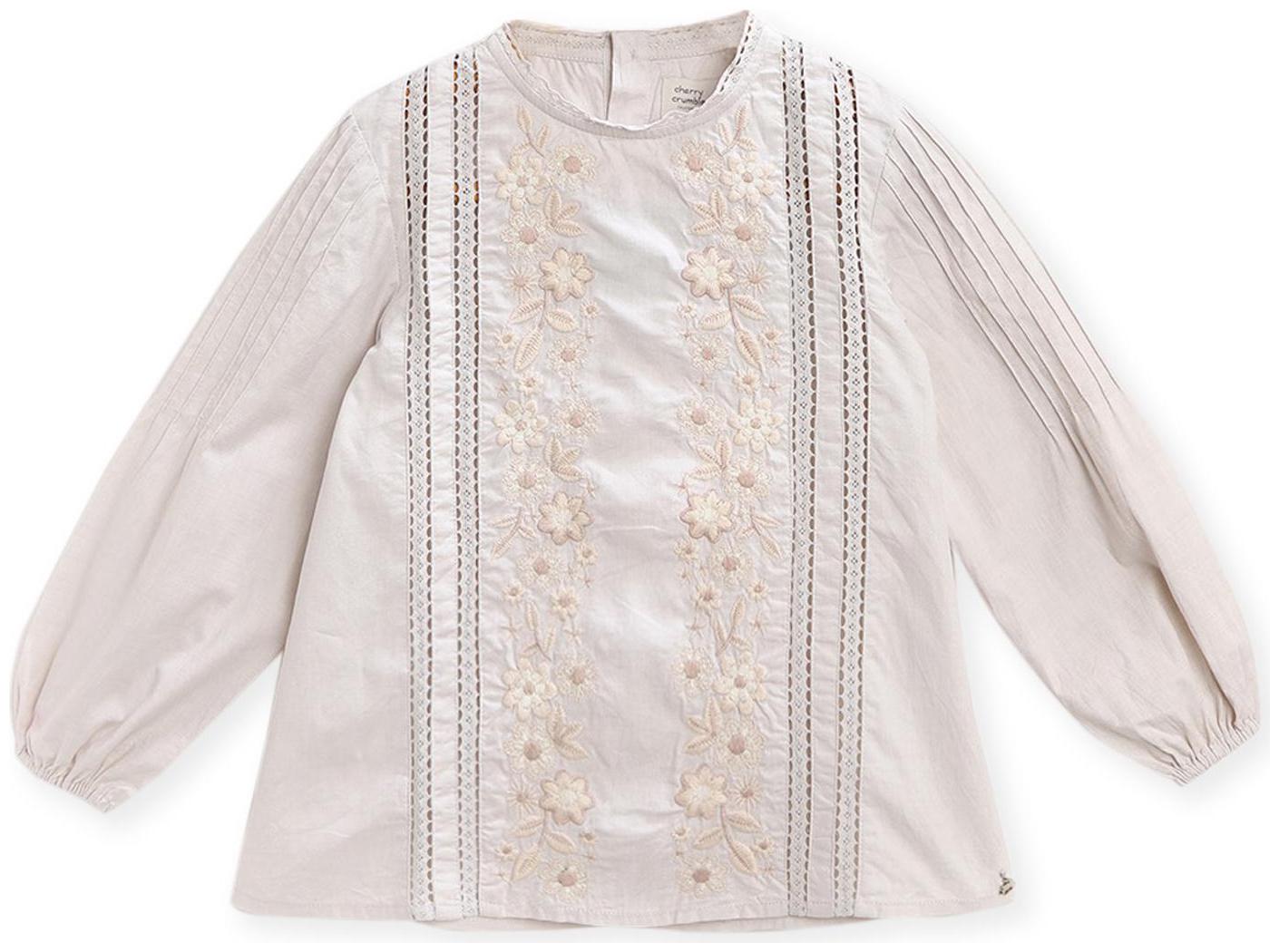 

Cherry Crumble By Nitt Hyman Cotton Embroidered Beige Color Top For Baby Girl