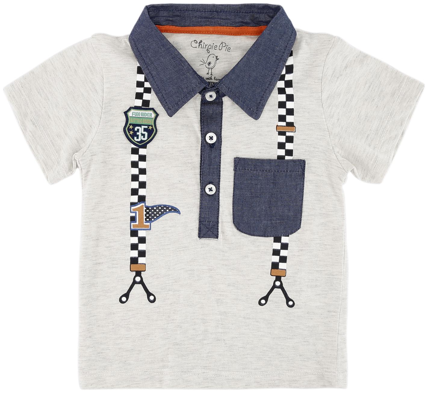 

Chirpie Pie by Pantaloons Cotton Printed T shirt for Baby Boy - Grey