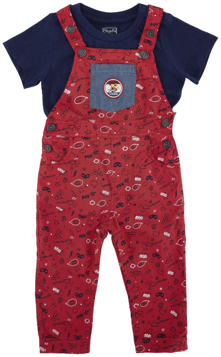 

Chirpie Pie by Pantaloons Cotton Baby Boys Dungaree Top Red Blue Color