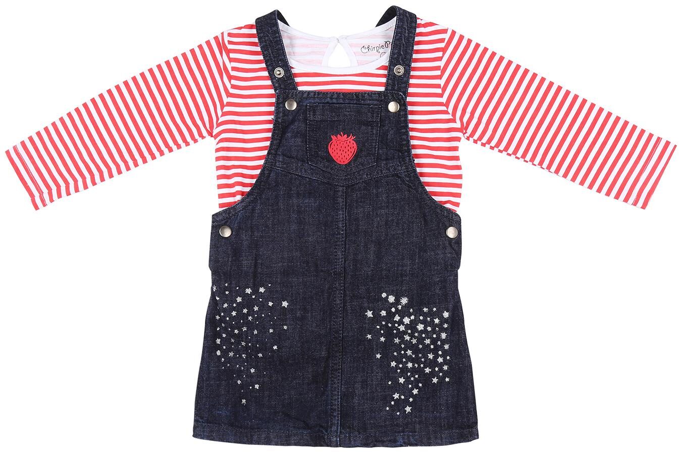 

Chirpie Pie by Pantaloons Cotton Striped Full Sleeves Multi Color Dungaree